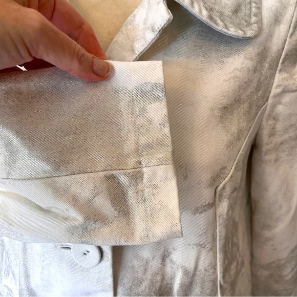 Kenar White Denim Swing Jacket with Silver Metallic Paint Brush Finish - Picture 10 of 16
